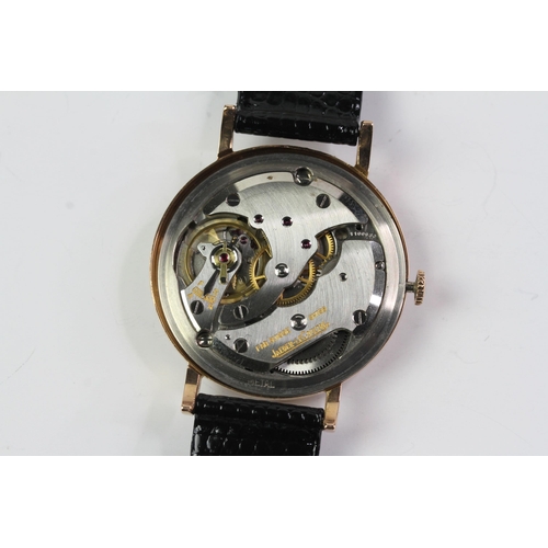 109 - VINTAGE 18CT ROSE GOLD JAEGER LECOULTRE, patina dial with black hour markers, outer minute track, su... 