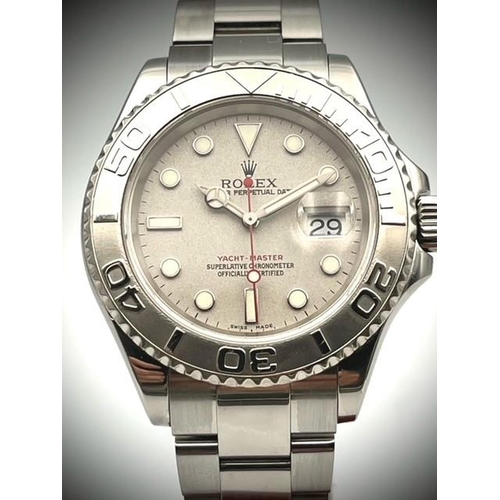 117 - ROLEX 16622 YACHT-MASTER 2004 BOX & PAPERS, Silver Rolex dial with date window at 3 o'clock in a 40 ... 