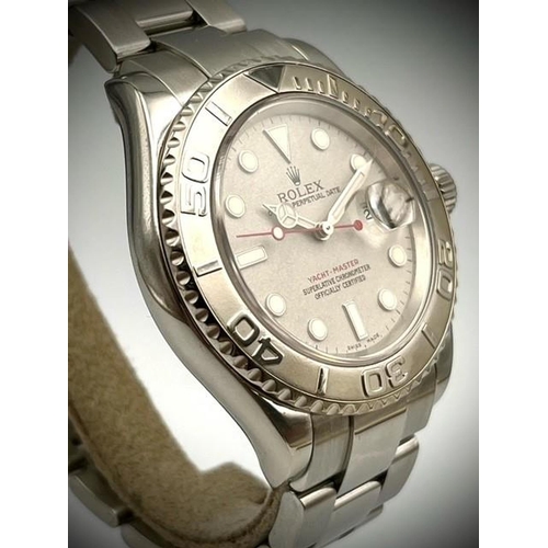 117 - ROLEX 16622 YACHT-MASTER 2004 BOX & PAPERS, Silver Rolex dial with date window at 3 o'clock in a 40 ... 