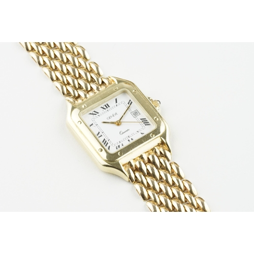 127 - GENEVE DATE QUARTZ 14CT GOLD WRISTWATCH, square white dial with roman numeral hour markers and hands... 