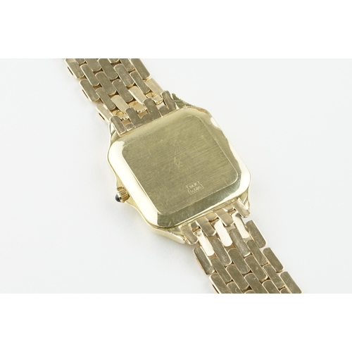 127 - GENEVE DATE QUARTZ 14CT GOLD WRISTWATCH, square white dial with roman numeral hour markers and hands... 