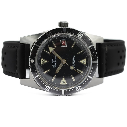 143 - GENTLEMAN'S AUSTIN SKIN DIVER AUTOMATIC AS 1700/01, CIRCA. 1960S, 38MM CASE, circular black dial wit... 