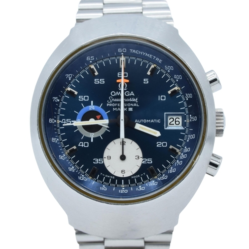 159 - OMEGA SPEEDMASTER MK3 AUTOMATIC CHRONOGRAPH MODEL 176.002 WITH STUNNING ELECTRIC BLUE DIAL IN STAINL... 