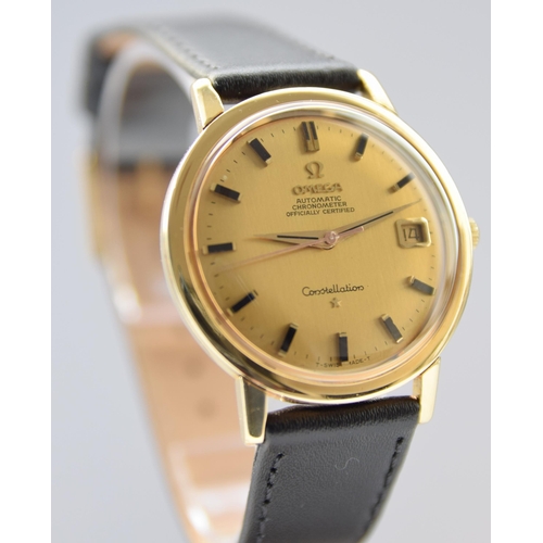 161 - OMEGA CONSTELLATION AUTOMATIC WITH DATE IN 18CT GOLD MODEL 168.004 WITH 18K GOLD DIAL DATED 1968. SE... 