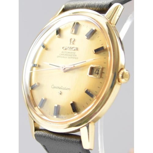 161 - OMEGA CONSTELLATION AUTOMATIC WITH DATE IN 18CT GOLD MODEL 168.004 WITH 18K GOLD DIAL DATED 1968. SE... 