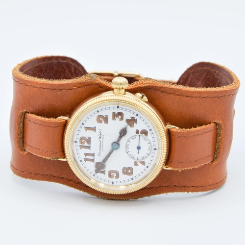 163 - INTERNATIONAL WATCH COMPANY RARE TRENCH STYLE BORGEL OFFICERS WATCH IN 18CT GOLD DATED 1926. SERIAL ... 