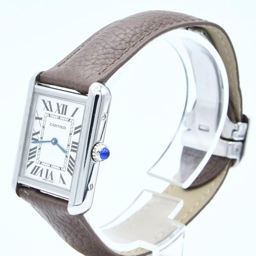 164 - CARTIER LADIES SIZE TANK SOLO MODEL 2716 IN STAINLESS STEEL WITH DEPLOYMENT BUCKLE & BOX DATED 2005.... 