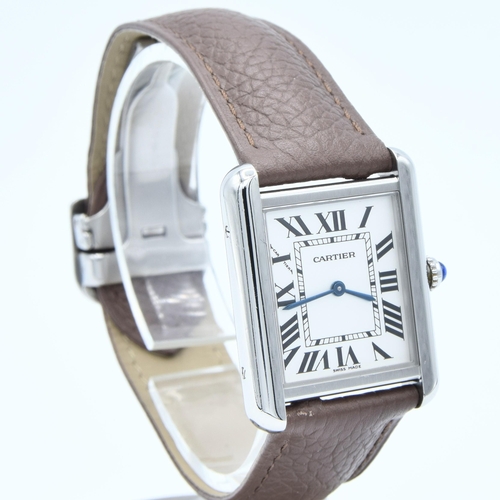 164 - CARTIER LADIES SIZE TANK SOLO MODEL 2716 IN STAINLESS STEEL WITH DEPLOYMENT BUCKLE & BOX DATED 2005.... 