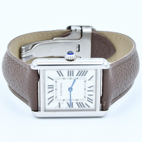 164 - CARTIER LADIES SIZE TANK SOLO MODEL 2716 IN STAINLESS STEEL WITH DEPLOYMENT BUCKLE & BOX DATED 2005.... 