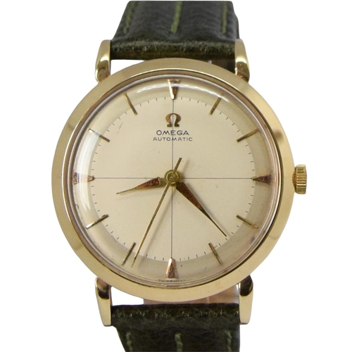 165 - OMEGA AUTOMATIC DRESS WATCH WITH CROSS HAIR DIAL MODEL 13308 IN 9CT GOLD 1958. SERIAL 16468179, REFE... 