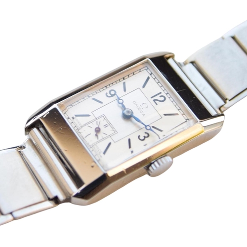 166 - OMEGA ART DECO STYLE WRISTWATCH IN STAINLESS STEEL CASE WITH CALIBER 20F CIRCA 1930S. CAL. 20F, rect... 