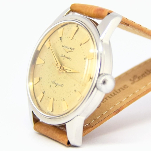 173 - LONGINES CONQUEST WITH TWO TONE DIAL MODEL 9000 IN STAINLESS STEEL CAL. 19AS AUTOMATIC DATED 1957. S... 