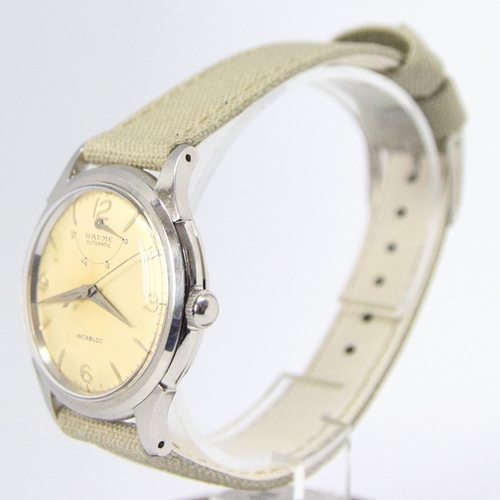 174 - BAUME SWISS POWER RESERVE AUTOMATIC WRISTWATCH WITH ARABIC NUMERALS CIRCA 1950s. AUTOMATIC CAL, stai... 