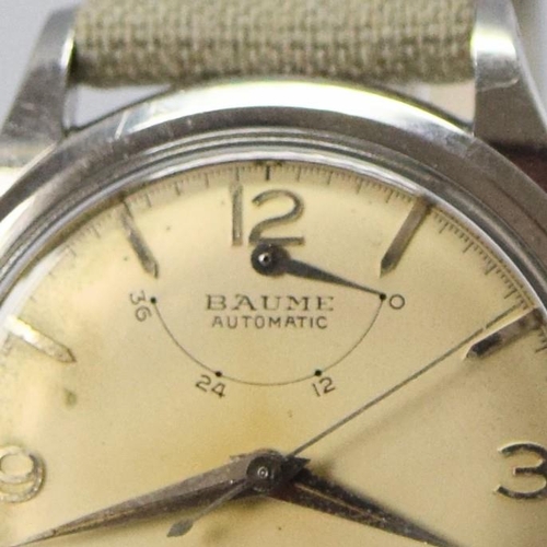 174 - BAUME SWISS POWER RESERVE AUTOMATIC WRISTWATCH WITH ARABIC NUMERALS CIRCA 1950s. AUTOMATIC CAL, stai... 