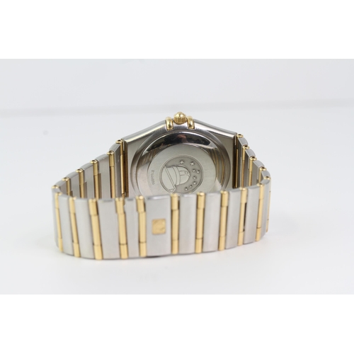 18 - BI-COLOUR OMEGA CONSTELLATION CHRONOMETER AUTOMATIC, circular cream textured dial with gold baton ho... 