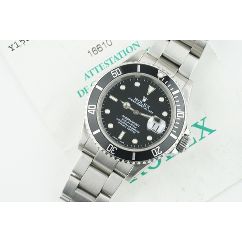 181 - ROLEX OYSTER PERPETUAL DATE SUBMARINER W/ BOX & GUARANTEE PAPERS REF. 16610 CIRCA 2002, circular bla... 