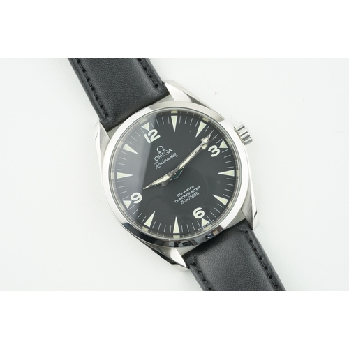 212 - OMEGA RAILMASTER CO-AXIAL CHRONOMETER WRISTWATCH W/ GUARANTEE CARDS REF. 25025200, circular black di... 