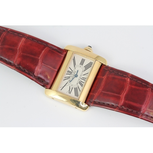 25 - LADIES 18CT CARTIER TANK DIVAN REFERENCE 2601,  rectangular white dial, Roman numerals, 18ct 31mm ca... 