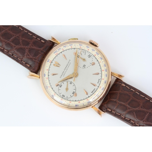 26 - VINTAGE GIRARD PERREGAUX CHAUX DE FONDS 18CT GOLD CHRONOGRAPH MONOPUSHER, two tone dial, rose gold d... 