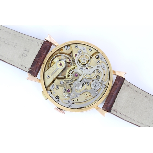 26 - VINTAGE GIRARD PERREGAUX CHAUX DE FONDS 18CT GOLD CHRONOGRAPH MONOPUSHER, two tone dial, rose gold d... 