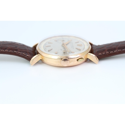 26 - VINTAGE GIRARD PERREGAUX CHAUX DE FONDS 18CT GOLD CHRONOGRAPH MONOPUSHER, two tone dial, rose gold d... 