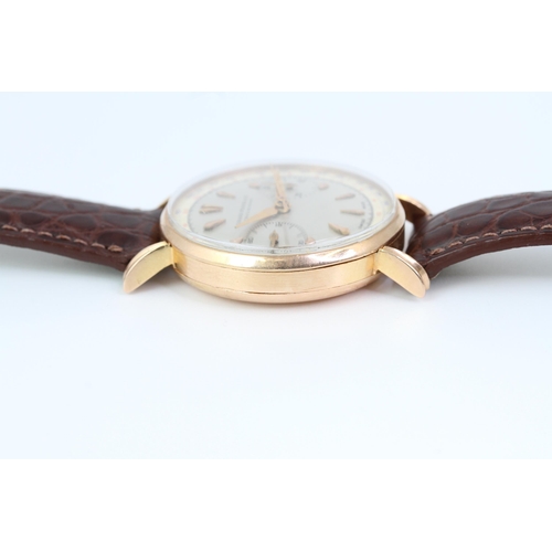 26 - VINTAGE GIRARD PERREGAUX CHAUX DE FONDS 18CT GOLD CHRONOGRAPH MONOPUSHER, two tone dial, rose gold d... 