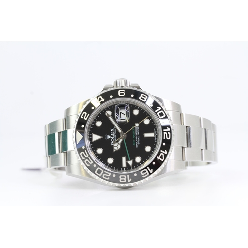 30 - ROLEX GMT MASTER II BOX AND PAPERS 2016 REFERENCE 116710LN, circular gloss black dial with applied h... 