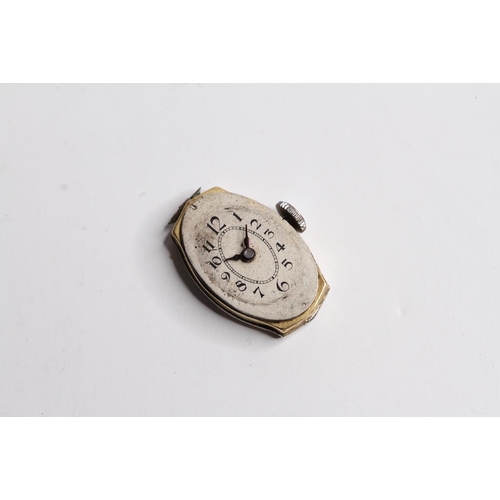 323 - VINTAGE PLATINUM DIAMOND CASE LADIES WATCH, oval patina dial with arabic numeral hour markers, 13.5m... 