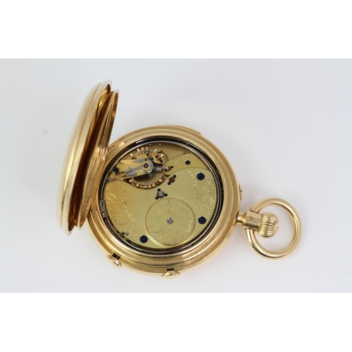 36 - RARE 18CT J.W BENSON SPLIT SECOND MINUTE REPEATING KEYLESS FULL HUNTER POCKET WATCH CIRCA 1903, porc... 