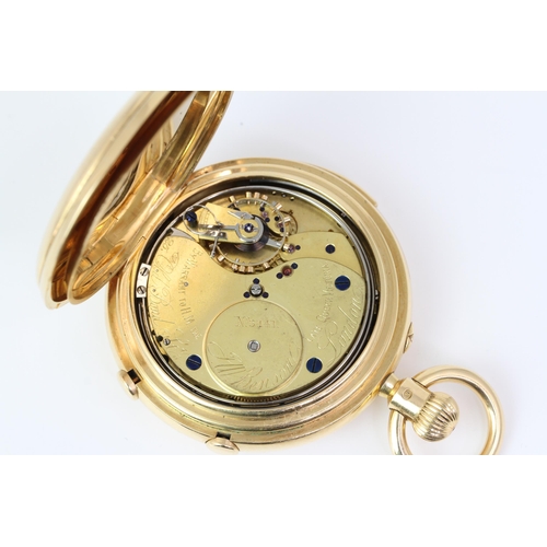 36 - RARE 18CT J.W BENSON SPLIT SECOND MINUTE REPEATING KEYLESS FULL HUNTER POCKET WATCH CIRCA 1903, porc... 