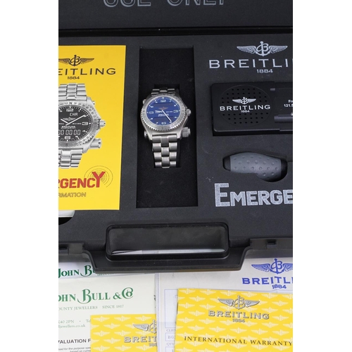 400 - *PRIVATE COLLECTION* BREITLING EMERGENCY BOX AND PAPERS 2001 REF E56121.1, circular blue dial with a... 