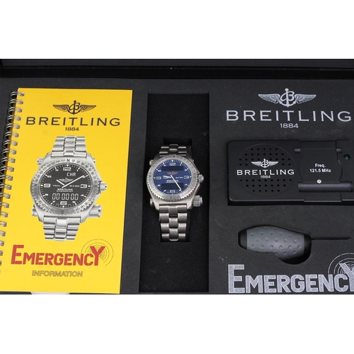 400 - *PRIVATE COLLECTION* BREITLING EMERGENCY BOX AND PAPERS 2001 REF E56121.1, circular blue dial with a... 