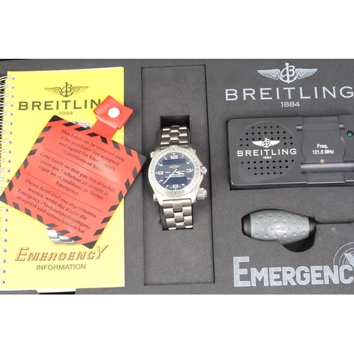 401 - *PRIVATE COLLECTION* BREITLING EMERGENCY WITH BOX REF E76321, circular grey dial with arabic numeral... 