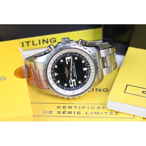 403 - *PRIVATE COLLECTION* BREITLING CHRONOSPACE WITH BOX AND PAPERS REFERENCE A78365, circular black stri... 