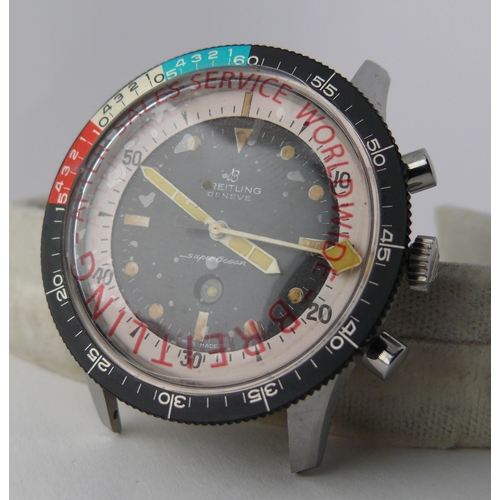 42 - RARE 1965 VINTAGE BREITLING SUPEROCEAN CHRONOGRAPH WRISTWATCH REF 2005, Matt black Dial with circula... 