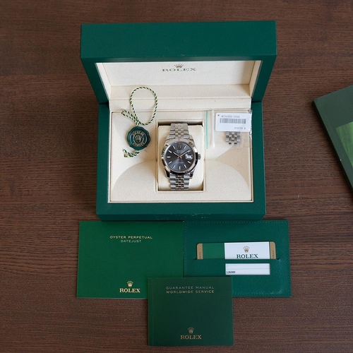 64 - GENTLEMAN'S ROLEX OYSTER PERPETUAL DATEJUST 41 SLATE, 126300, FEBRUARY 2018 BOX & PAPERS, circular s... 