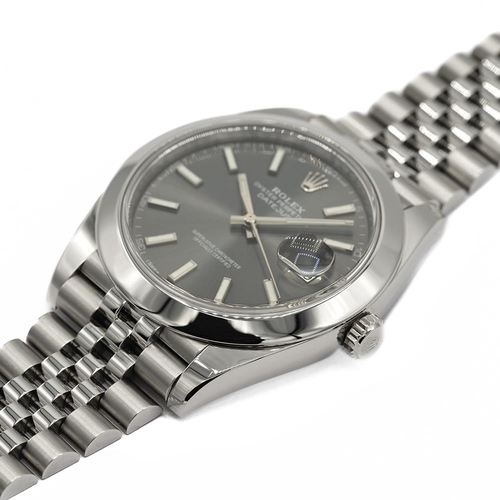 64 - GENTLEMAN'S ROLEX OYSTER PERPETUAL DATEJUST 41 SLATE, 126300, FEBRUARY 2018 BOX & PAPERS, circular s... 