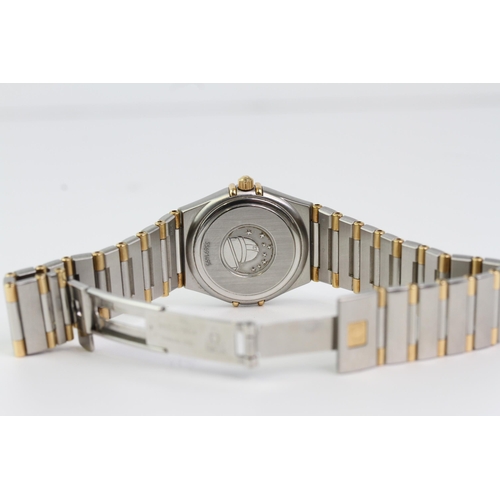 7 - LADIES OMEGA CONSTELLATION DIAMOND BEZEL QUARTZ WATCH, circular cream dial with baton hour markers, ... 