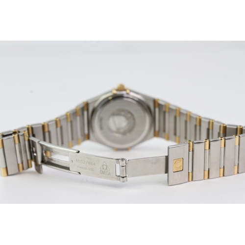 7 - LADIES OMEGA CONSTELLATION DIAMOND BEZEL QUARTZ WATCH, circular cream dial with baton hour markers, ... 