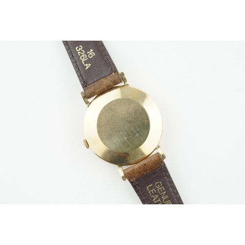 87 - GARRARD 9CT GOLD WRISTWATCH, circular silver dial with stick hour markers and hands, 32mm 9ct gold c... 