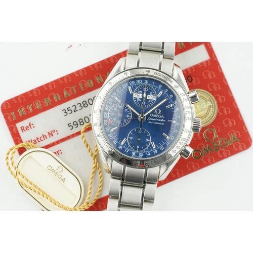 96 - OMEGA SPEEDMASTER DAY DATE CALENDAR AUTOMATIC CHRONOGRAPH W/ GUARANTEE CARD & SWING TAG REF. 3523800... 