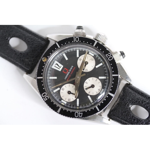 114 - VINTAGE UNIVERSAL GENEVE SPACE COMPAX CHRONOGRAPH, Circular black dial with three white subsidiary d... 