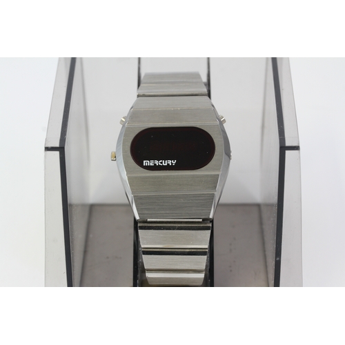 48 - MERCURY LED WATCH WITH BOX, 38mm stainless steel case, LED display, three pushers, integrated stainl... 