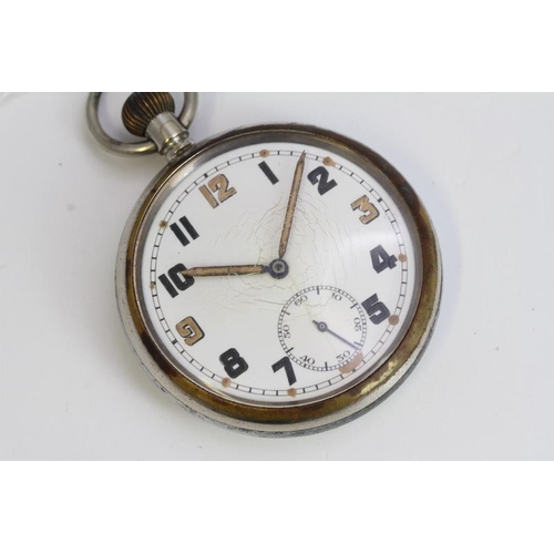 101 - MILITARY POCKET WATCH 52MM, White dial with Arabic numeral hour markers with lumen dots, 3, 6, 9, 12... 