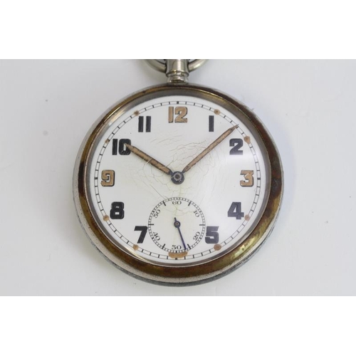 101 - MILITARY POCKET WATCH 52MM, White dial with Arabic numeral hour markers with lumen dots, 3, 6, 9, 12... 