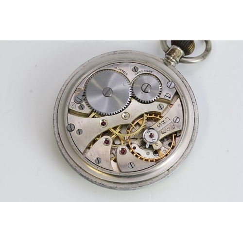 101 - MILITARY POCKET WATCH 52MM, White dial with Arabic numeral hour markers with lumen dots, 3, 6, 9, 12... 