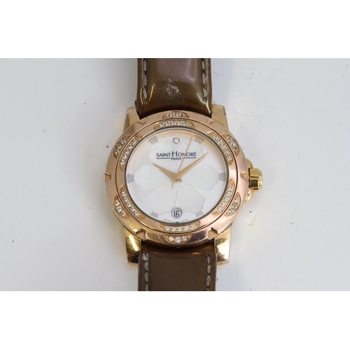 104 - LADIES SAINT HONORE PARIS QUARTZ WRISTWATCH 36MM, Silver and mother of pearl dial with a diamond dot... 