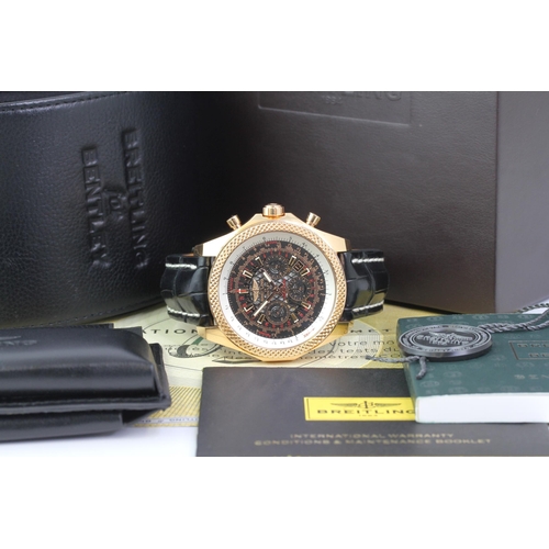 108 - 18CT BREITLING FOR BENTLEY B06 CHRONOGRAPH BOX AND PAPERS 2016, circular black skeleton dial with ap... 