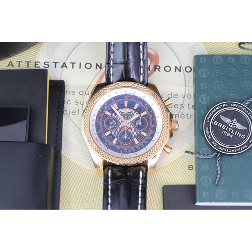 108 - 18CT BREITLING FOR BENTLEY B06 CHRONOGRAPH BOX AND PAPERS 2016, circular black skeleton dial with ap... 