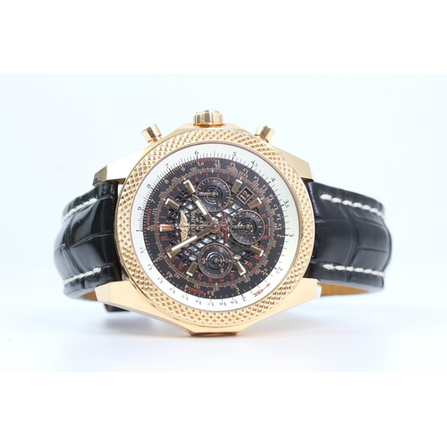 108 - 18CT BREITLING FOR BENTLEY B06 CHRONOGRAPH BOX AND PAPERS 2016, circular black skeleton dial with ap... 